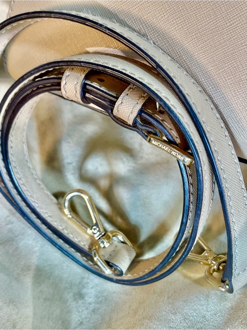 Michael Kors Beige Saffiano Leather Satchel with MK Charm